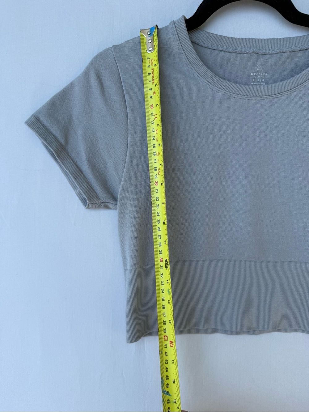 Aerie OFFLINE Cropped Crewneck Athletic Stretchy Tee - Light Gray - Picture 2 of 5